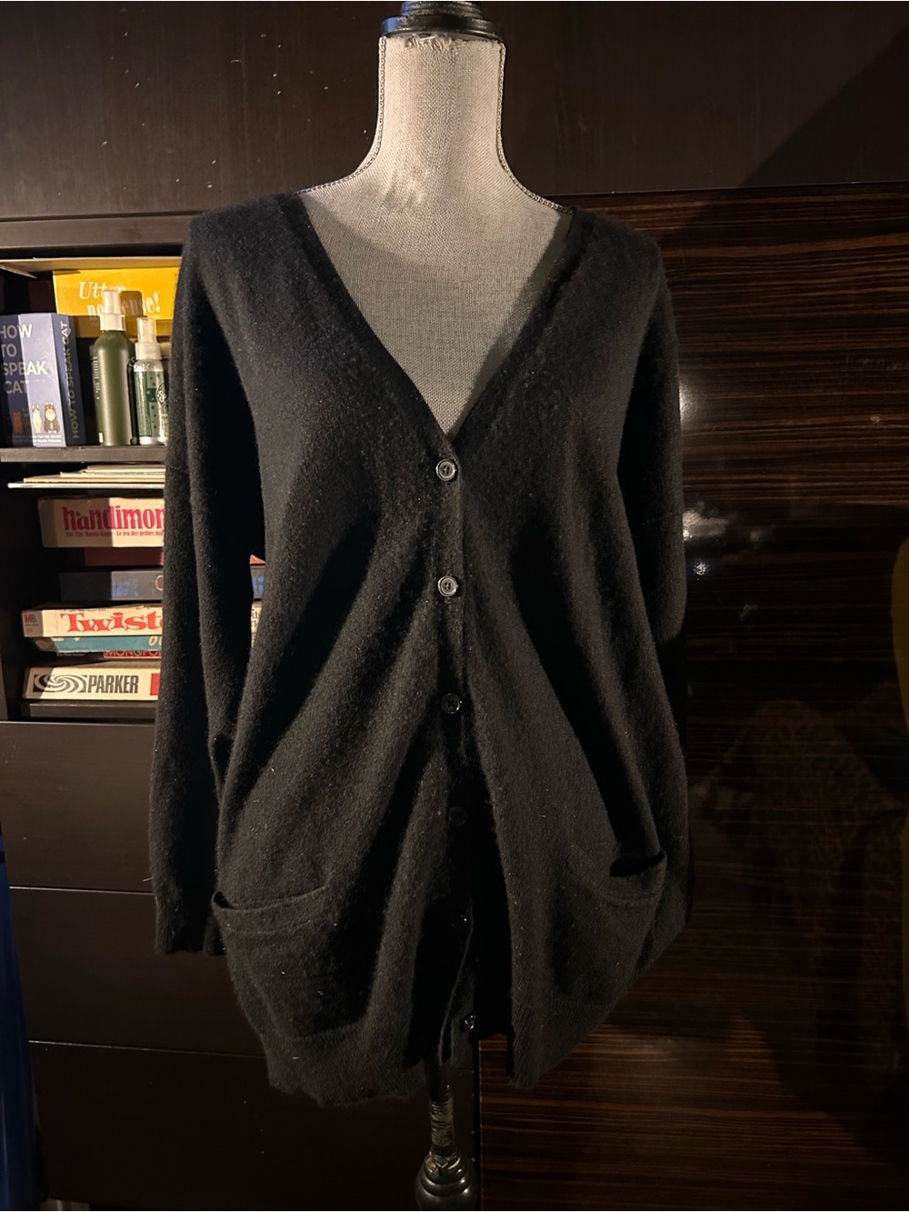 Lauren Ralph Lauren 100% Cashmere Black V-Neck Button-Front Cardigan
